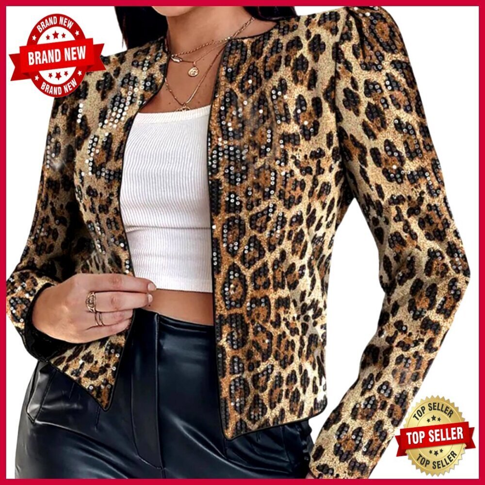 Sequin Blazer Jacket Slim Fit Long Sleeve Cardigan Work Casual